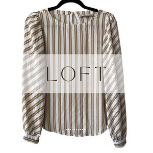 LOFT Women's Striped Blouse - White and Gld